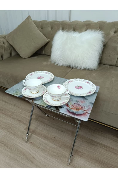 Çanta Zigon Sehpa, 4'lü Sehpa, Servis Sehpası, Camlı Sehpa, Krom Sehpa, Katlanır Sehpa - 4