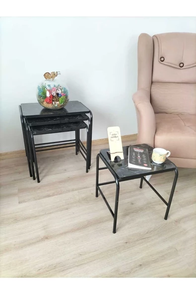 Buket Sehpa, 4'lü Zigon Sehpa, Servis Sehpası, İç İçe Geçen Sehpa, Dörtlü Sehpa, Metal Sehpa, Akşap - 2