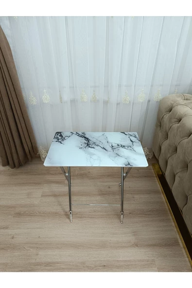 Çanta Zigon Sehpa, 4'lü Sehpa, Servis Sehpası, Camlı Sehpa, Krom Sehpa, Katlanır Sehpa - Resim 3