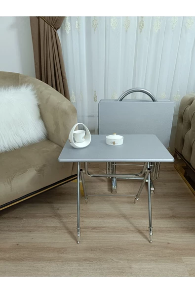 Çanta Zigon Sehpa,4'lü Sehpa, Servis Sehpası, Mdf Mebran Sehpa, Gri Sehpa, Katlanır Sehpa - 5