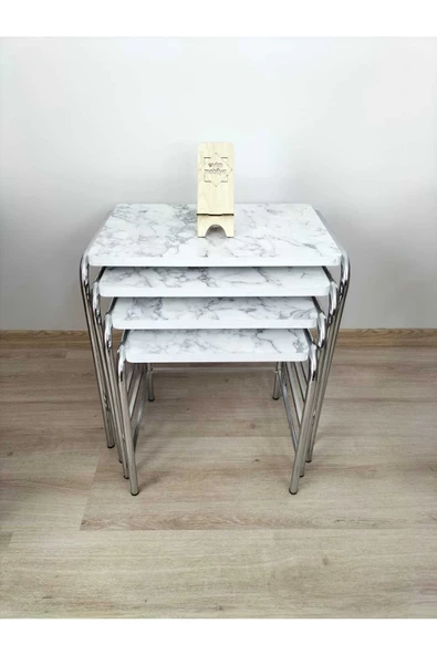 Buket Sehpa, 4'lü Zigon Sehpa, Servis Sehpası, İç İçe Geçen Sehpa, Dörtlü Sehpa, Metal Sehpa,  Ahşap - Resim 3