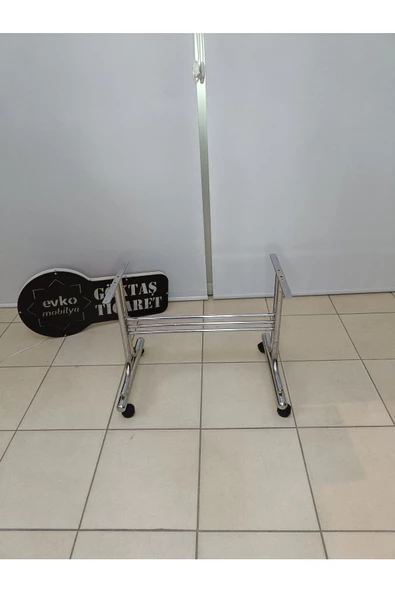 Tekerlekli Orta Sehpa, Orta Sehpa, Tekerlekli Sehpa, Metal Ayaklı Sehpa, Krom Sehpa, Dikdörtgen - 7