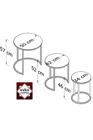 3'lü Zigon, Metal Statik Boyalı, Kırılmaz Temperli Camlı, Servis Sehpası, Salon Sehpası - Resim 3