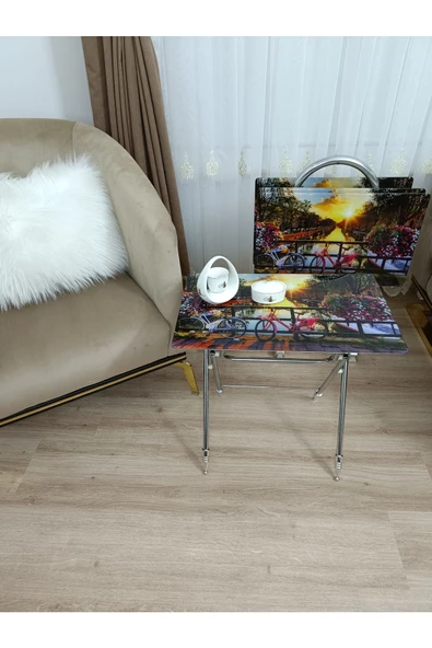 Çanta Zigon Sehpa, 4'lü Sehpa, Servis Sehpası, Camlı Sehpa, Krom Sehpa, Katlanır Sehpa - 5