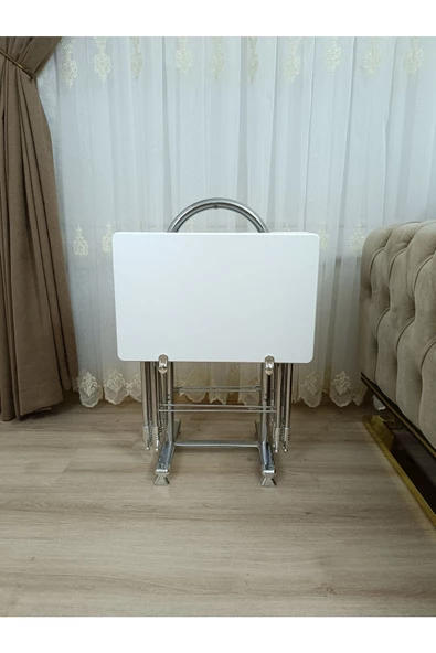 Çanta Zigon Sehpa,4'lü Sehpa, Servis Sehpası, Mdf Mebran Sehpa, Beyaz Sehpa, Katlanır Sehpa - Resim 2