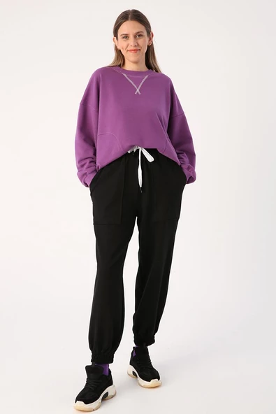 Siyah-Büyük Cep Detaylı Eşofman Altı - Resim 2