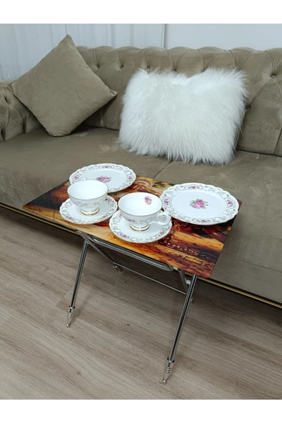 Çanta Zigon Sehpa, 4'lü Sehpa, Servis Sehpası, Camlı Sehpa, Krom Sehpa, Katlanır Sehpa - 4