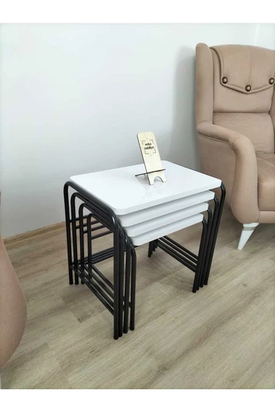 Buket Sehpa, 4'lü Zigon Sehpa, Servis Sehpası, İç İçe Geçen Sehpa, Dörtlü Sehpa, Metal Sehpa, Akşap - 7