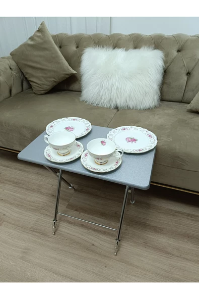 Çanta Zigon Sehpa,4'lü Sehpa, Servis Sehpası, Mdf Mebran Sehpa, Gri Sehpa, Katlanır Sehpa - 4