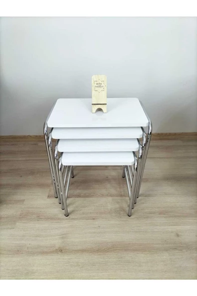 Buket Sehpa, 4'lü Zigon Sehpa, Servis Sehpası, İç İçe Geçen Sehpa, Dörtlü Sehpa, Metal Sehpa,  Ahşap - 3