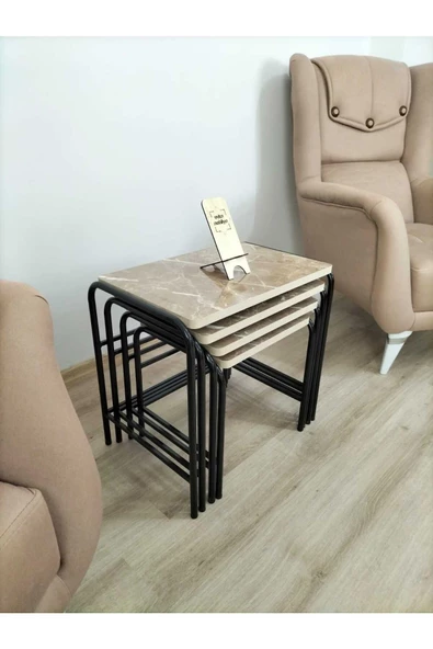 Buket Sehpa, 4'lü Zigon Sehpa, Servis Sehpası, İç İçe Geçen Sehpa, Dörtlü Sehpa, Metal Sehpa, Akşap - Resim 7