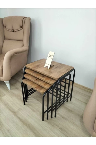 Buket Sehpa, 4'lü Zigon Sehpa, Servis Sehpası, İç İçe Geçen Sehpa, Dörtlü Sehpa, Metal Sehpa, Akşap - 5