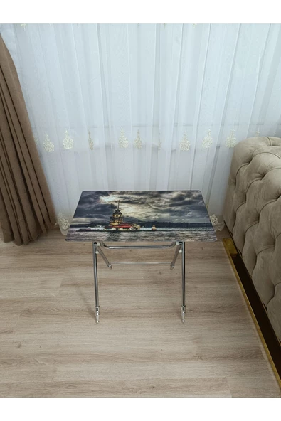 Çanta Zigon Sehpa, 4'lü Sehpa, Servis Sehpası, Camlı Sehpa, Krom Sehpa, Katlanır Sehpa - 3