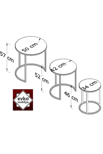 3'lü Zigon Sehpa Statik Siyah Boyalı, Servis Sehpası, Salon Sehpası - Resim 3