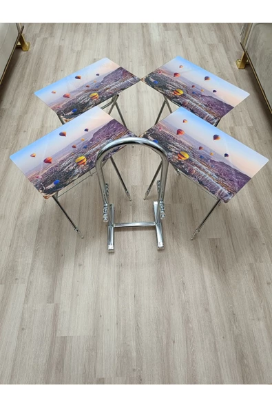 Çanta Zigon Sehpa, 4'lü Sehpa, Servis Sehpası, Camlı Sehpa, Krom Sehpa, Katlanır Sehpa - Resim 6