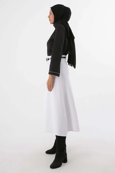 Beyaz-Kemerli Scuba Çan Etek - Resim 3