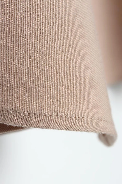 Koyu Bej-Beli Lastikli Bağlama Detaylı Pamuklu Etek - Resim 5