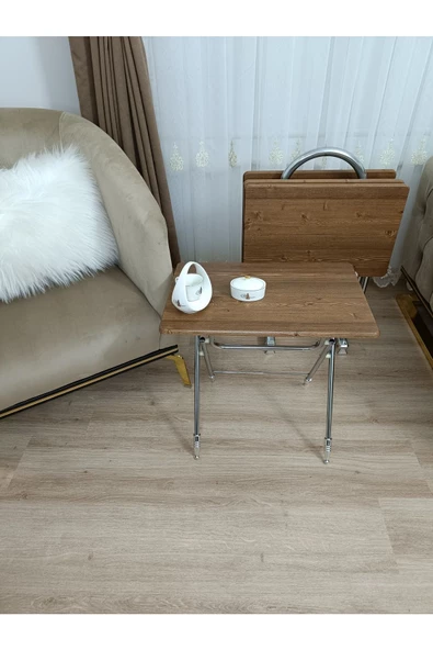 Çanta Zigon Sehpa,4'lü Sehpa, Servis Sehpası, Mdf Mebran Sehpa, Ceviz Sehpa, Katlanır Sehpa - Resim 5