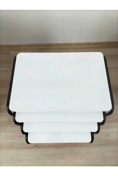 Buket Sehpa, 4'lü Zigon Sehpa, Servis Sehpası, İç İçe Geçen Sehpa, Dörtlü Sehpa, Metal Sehpa, Akşap - 4
