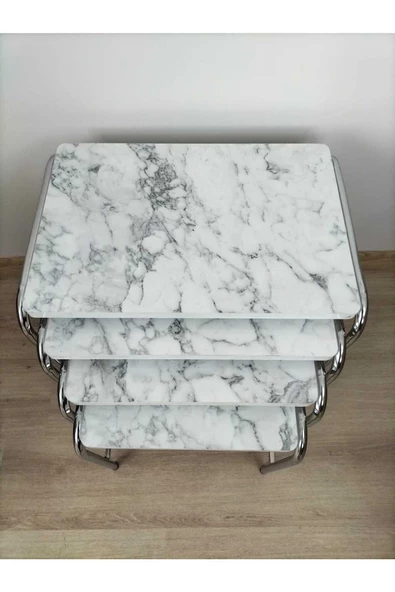 Buket Sehpa, 4'lü Zigon Sehpa, Servis Sehpası, İç İçe Geçen Sehpa, Dörtlü Sehpa, Metal Sehpa,  Ahşap - Resim 4