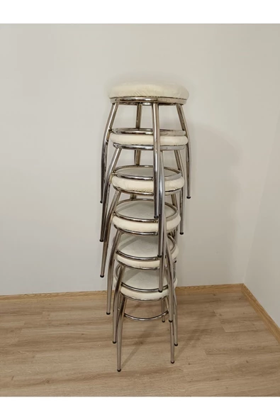 Tabure, Bar Taburesi, 4'lü Tabure, Metal Ayaklı Tabure, Iç Içe Geçebilen Tabure, Dörtlü Tabure,krem - Resim 4