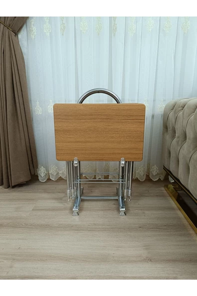 Çanta Zigon Sehpa, 4'lü Sehpa, Servis Sehpası, Mdf Mebran Sehpa, Bambu Sehpa, Katlanır Sehpa - Resim 2