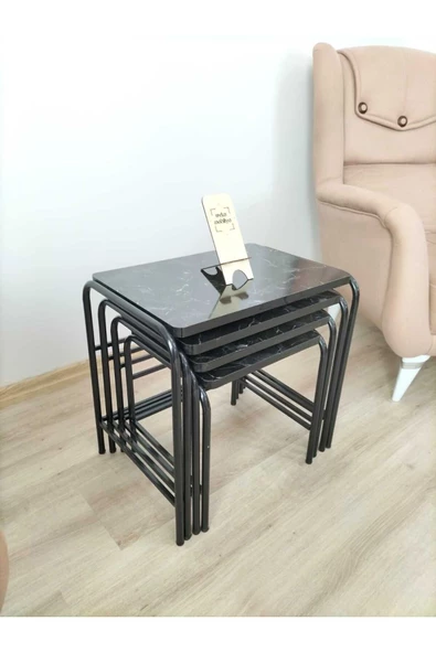 Buket Sehpa, 4'lü Zigon Sehpa, Servis Sehpası, İç İçe Geçen Sehpa, Dörtlü Sehpa, Metal Sehpa, Akşap - 7