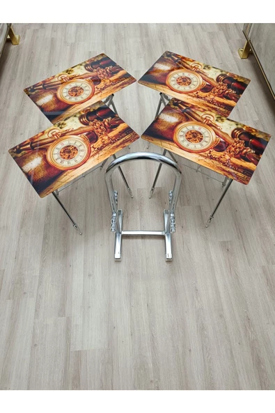 Çanta Zigon Sehpa, 4'lü Sehpa, Servis Sehpası, Camlı Sehpa, Krom Sehpa, Katlanır Sehpa - 6