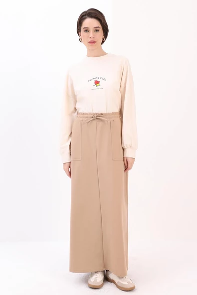 Bej-İki Cepli Etek - Resim 2