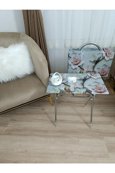 Çanta Zigon Sehpa, 4'lü Sehpa, Servis Sehpası, Camlı Sehpa, Krom Sehpa, Katlanır Sehpa - 5