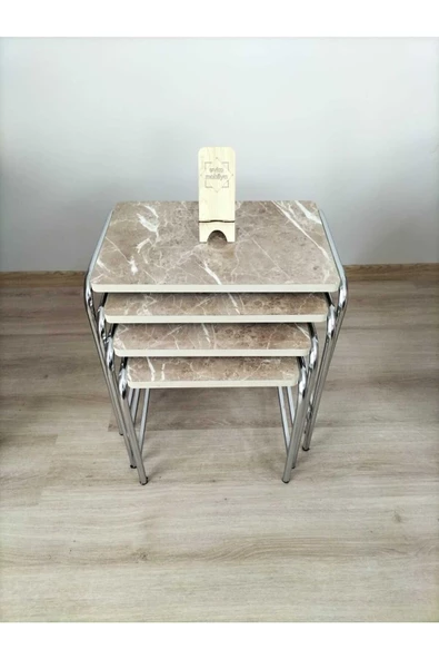 Buket Sehpa, 4'lü Zigon Sehpa, Servis Sehpası, İç İçe Geçen Sehpa, Dörtlü Sehpa, Metal Sehpa,  Ahşap - Resim 3