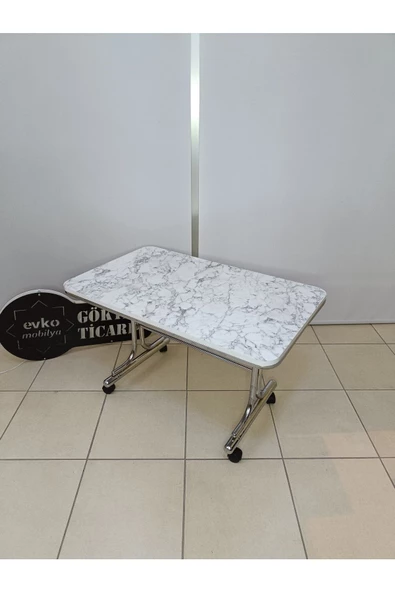 Tekerlekli Orta Sehpa, Orta Sehpa, Tekerlekli Sehpa, Metal Ayaklı Sehpa, Krom Sehpa, Dikdörtgen - Resim 4