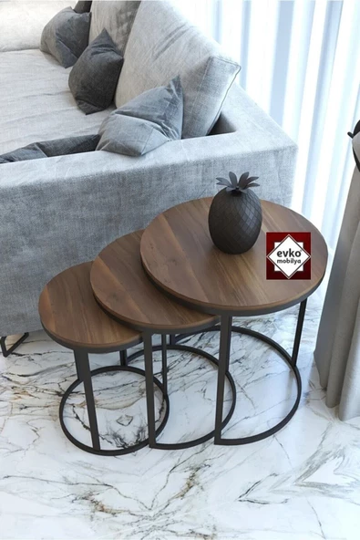 3'lü Zigon Sehpa Statik Siyah Boyalı, Servis Sehpası, Salon Sehpası - Resim 2