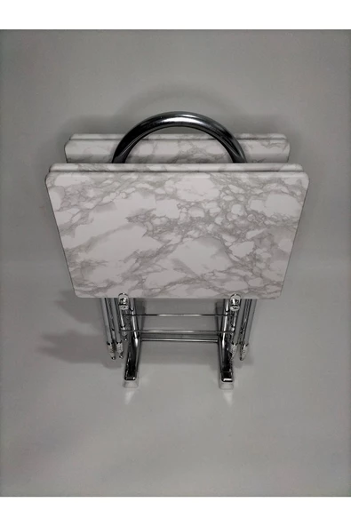 Çanta Zigon Sehpa,4'lü Sehpa, Servis Sehpası, Mdf Mebran Sehpa, Beyaz Mermer Sehpa, Katlanır Sehpa - Resim 4