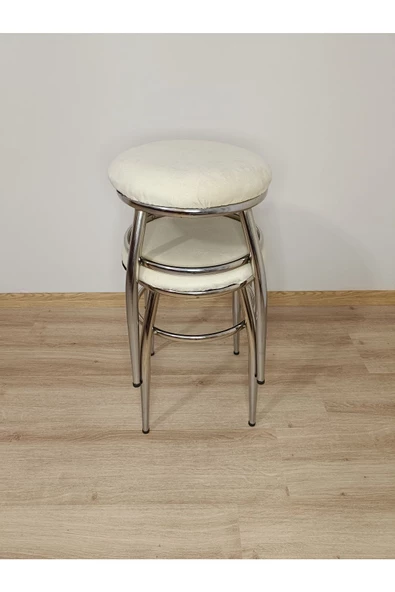 Tabure, Bar Taburesi, 4'lü Tabure, Metal Ayaklı Tabure, Iç Içe Geçebilen Tabure, Dörtlü Tabure,krem - Resim 2