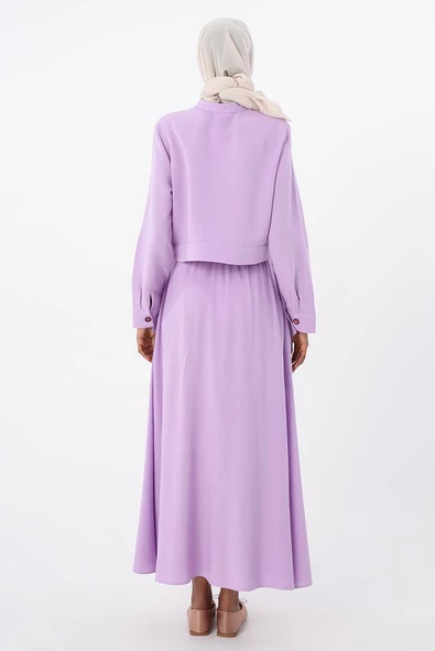 Lila-Beli Lastikli Bağlama Detaylı Pamuklu Etek - Resim 4