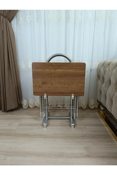 Çanta Zigon Sehpa,4'lü Sehpa, Servis Sehpası, Mdf Mebran Sehpa, Ceviz Sehpa, Katlanır Sehpa - Resim 2