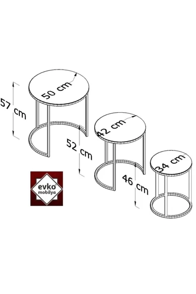 3'lü Zigon Sehpa Statik Siyah Boyalı, Servis Sehpası, Salon Sehpası - Resim 3