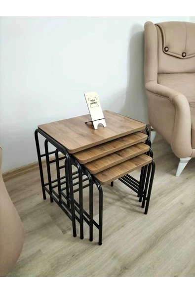 Buket Sehpa, 4'lü Zigon Sehpa, Servis Sehpası, İç İçe Geçen Sehpa, Dörtlü Sehpa, Metal Sehpa, Akşap - 6