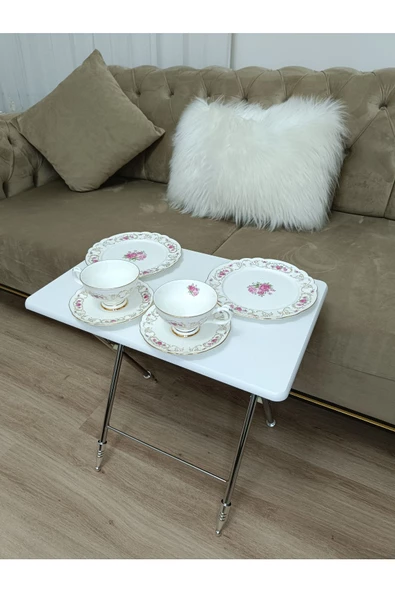 Çanta Zigon Sehpa,4'lü Sehpa, Servis Sehpası, Mdf Mebran Sehpa, Beyaz Sehpa, Katlanır Sehpa - Resim 4