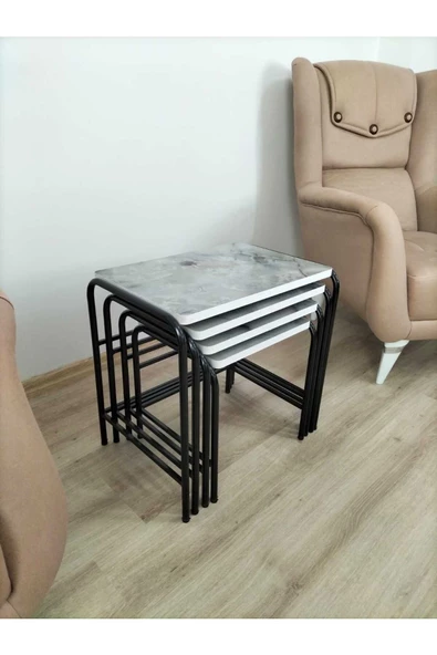 Buket Sehpa, 4'lü Zigon Sehpa, Servis Sehpası, İç İçe Geçen Sehpa, Dörtlü Sehpa, Metal Sehpa, Akşap - Resim 7