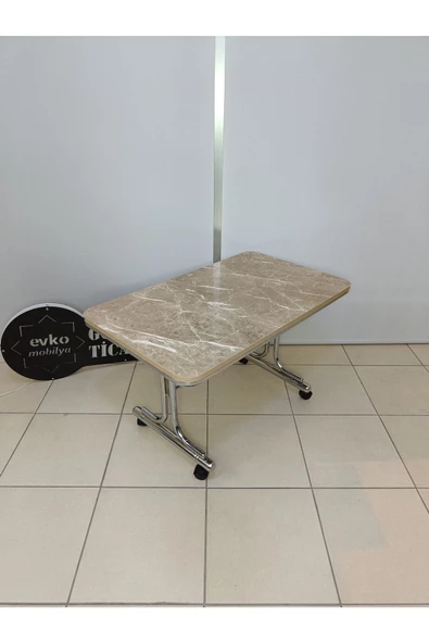 Tekerlekli Orta Sehpa, Orta Sehpa, Tekerlekli Sehpa, Metal Ayaklı Sehpa, Krom Sehpa, Dikdörtgen - Resim 3