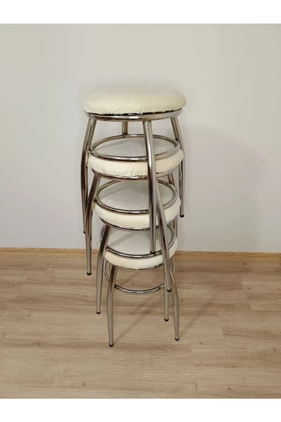 Tabure, Bar Taburesi, 4'lü Tabure, Metal Ayaklı Tabure, Iç Içe Geçebilen Tabure, Dörtlü Tabure,krem - Resim 3