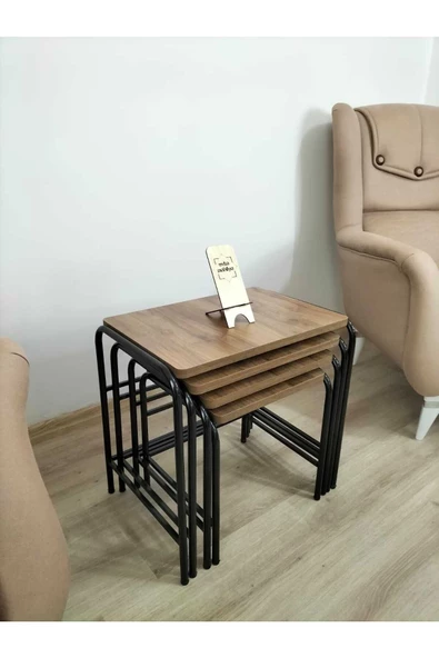 Buket Sehpa, 4'lü Zigon Sehpa, Servis Sehpası, İç İçe Geçen Sehpa, Dörtlü Sehpa, Metal Sehpa, Akşap - 7