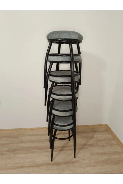 Tabure, Bar Taburesi, 2'li Tabure, Metal Ayaklı Tabure, Iç Içe Geçebilen Tabure, Ikili Tabure,gri - Resim 4