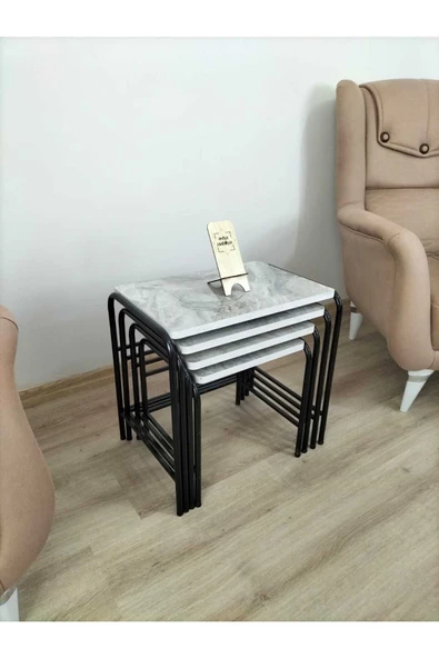 Buket Sehpa, 4'lü Zigon Sehpa, Servis Sehpası, İç İçe Geçen Sehpa, Dörtlü Sehpa, Metal Sehpa, Akşap - Resim 7