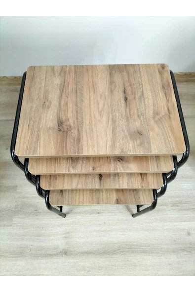 Buket Sehpa, 4'lü Zigon Sehpa, Servis Sehpası, İç İçe Geçen Sehpa, Dörtlü Sehpa, Metal Sehpa, Akşap - 4