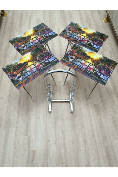 Çanta Zigon Sehpa, 4'lü Sehpa, Servis Sehpası, Camlı Sehpa, Krom Sehpa, Katlanır Sehpa - 6