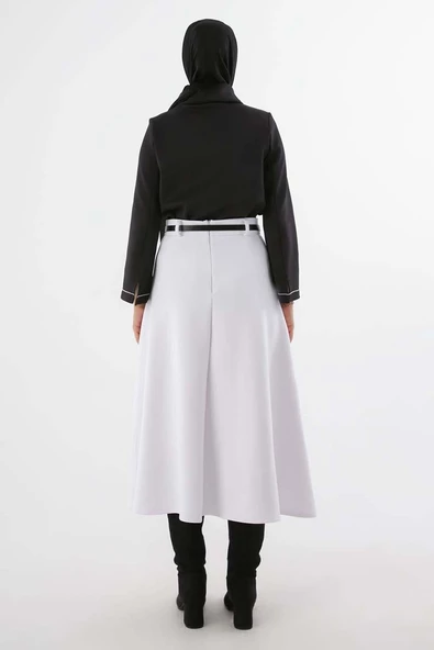 Beyaz-Kemerli Scuba Çan Etek - Resim 4