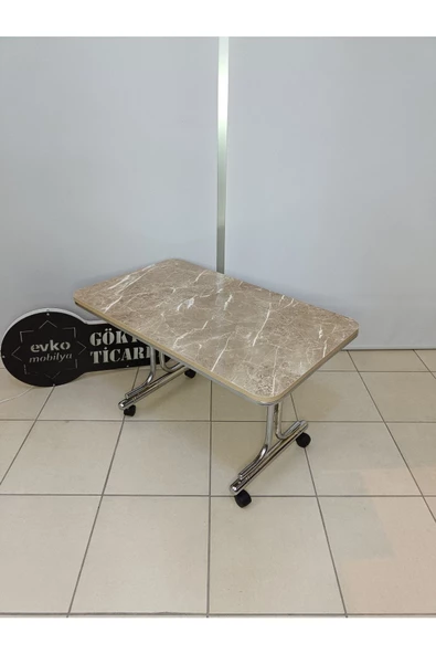 Tekerlekli Orta Sehpa, Orta Sehpa, Tekerlekli Sehpa, Metal Ayaklı Sehpa, Krom Sehpa, Dikdörtgen - Resim 4